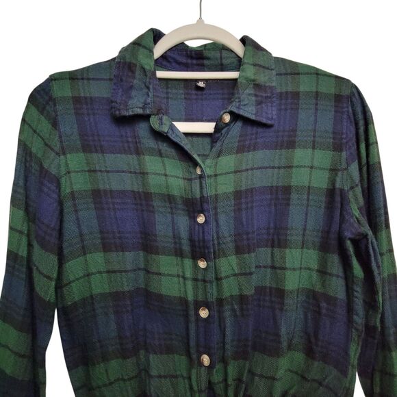 Style Envy Green And Blue Tie Front Button Up Size XS - Picture 3 of 9